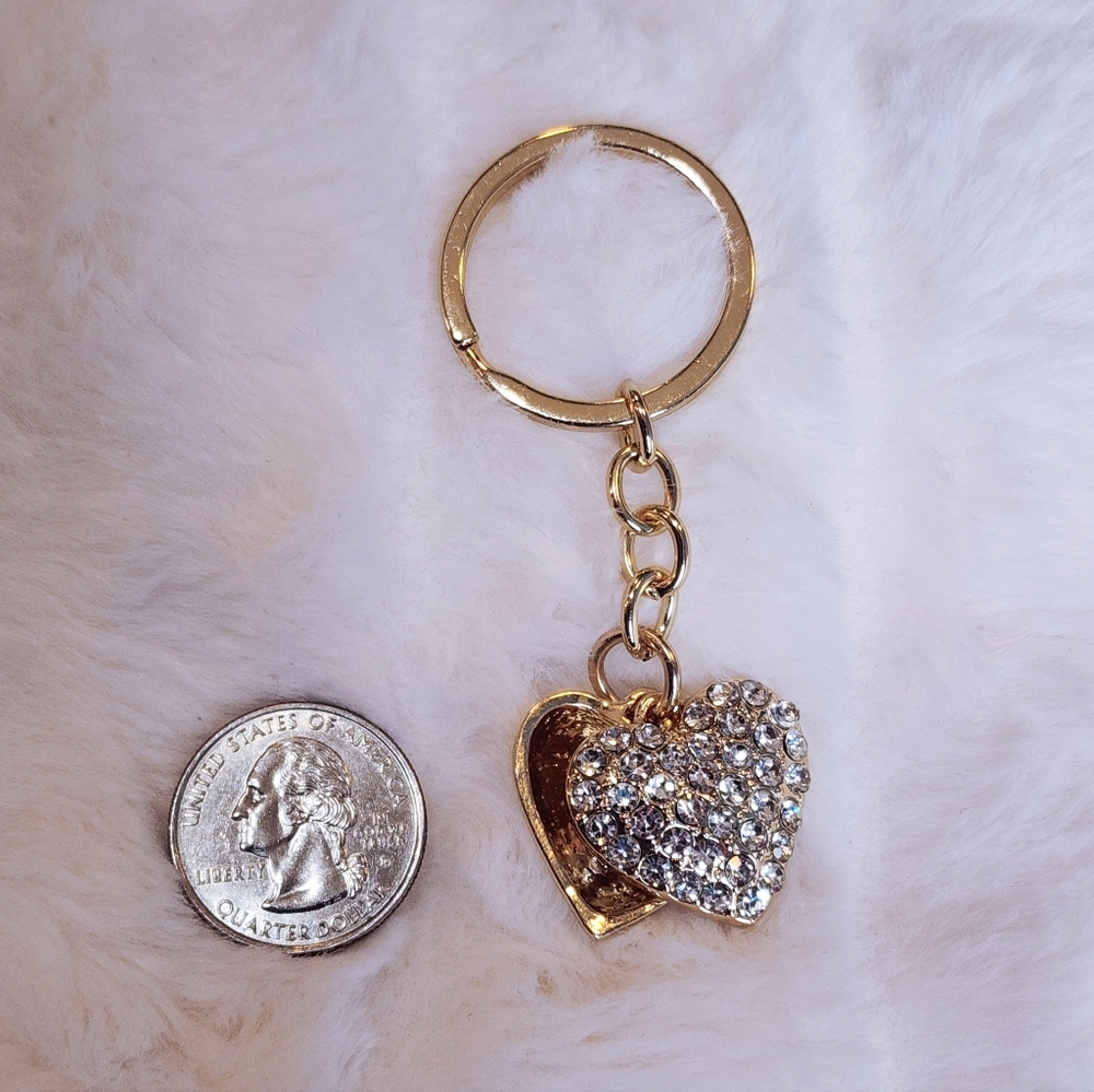 Gold Heart Keychain with Rhinestones - Picture 2 of 5